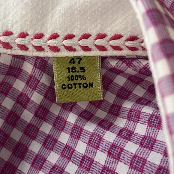 Robert Graham Mens 2XL (47/18.5) Purple White Gingham Textured Button Up Shirt - Picture 8 of 8